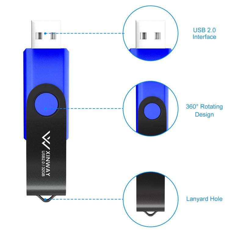 XINWAY 8GB USB 2.0 Flash Drives Thumb Drive Memory Stick, (5 Pack 8GB Five Colors: Black White Blue Green Orange) - Image 2